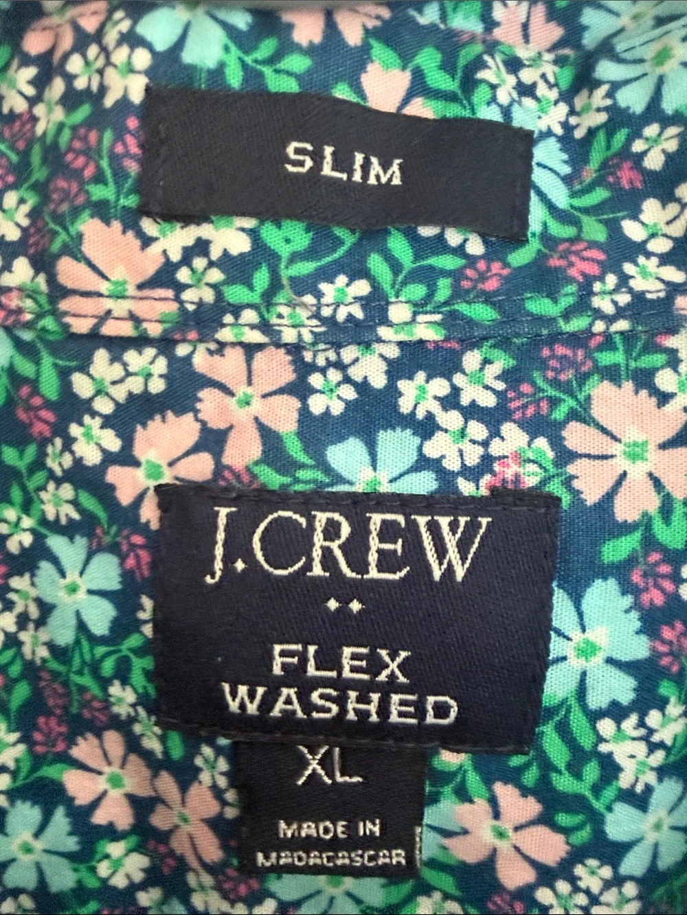 J. Crew Floral Short-Sleeve Button-Down Shirt in Teal and Pink
